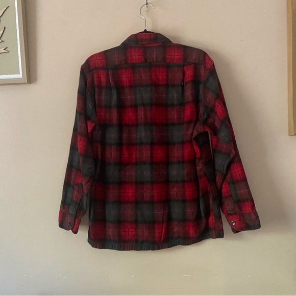 Pendleton• vintage red green wool flannel plaid button up shirt - Picture 9 of 13